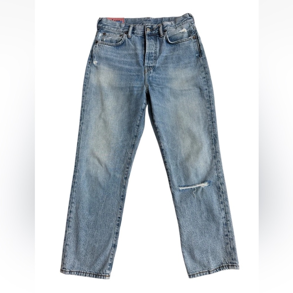 Acne Studios Womens Light Blue Denim Tapered Straight Cropped Jeans Sz 27x 26